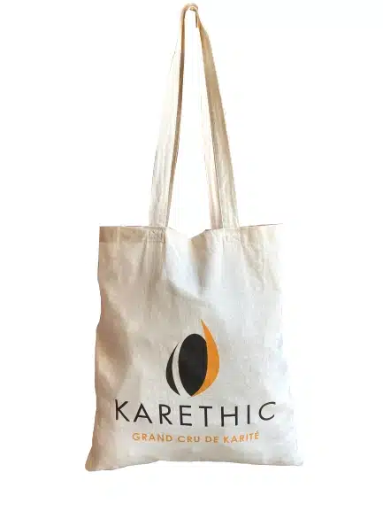 Tote Bag avec le logo Karethic pour transporter ses crèmes au beurre de karité bio et brut